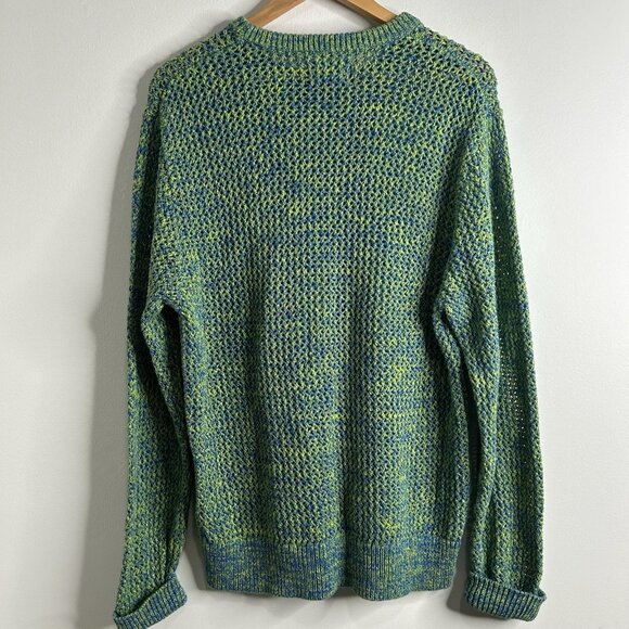 Stussy 2 Tone Loose Gauge Sweater Mens L Green Blue Marled Waffle Chunky Knit - Picture 5 of 10